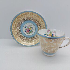 Vintage Royal Grafton Blue With Gold Chintz Tea Cup And Saucer Made in England